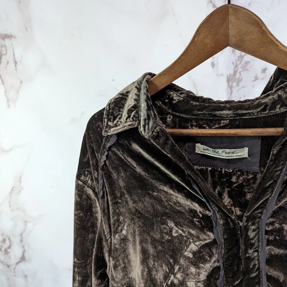 Free People Top Womens XS Brown Crushed Velvet Button Up We The Free Marianne